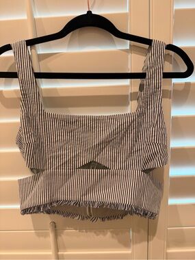 Tularosa Blue and White Striped Square-Neck Crop Top
